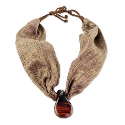 Alternate image for Earthtones Art Glass Teardrop Pendant Silk Scarf Necklace Distant Terrain
