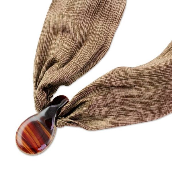 Alternate image for Earthtones Art Glass Teardrop Pendant Silk Scarf Necklace Distant Terrain