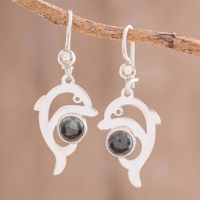 Alternate image for Dolphin-Shaped Dark Green Jade Earrings from Guatemala Dark Green Dolphin