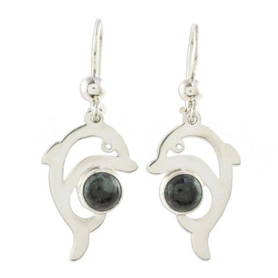 Alternate image for Dolphin-Shaped Dark Green Jade Earrings from Guatemala Dark Green Dolphin