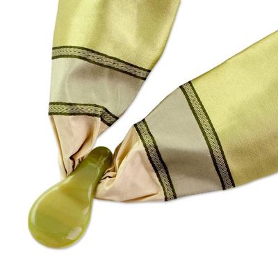 Alternate image for Chartreuse Art Glass Teardrop Pendant Silk Scarf Necklace Afternoon Fields