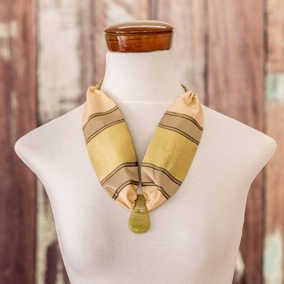 Alternate image for Chartreuse Art Glass Teardrop Pendant Silk Scarf Necklace Afternoon Fields