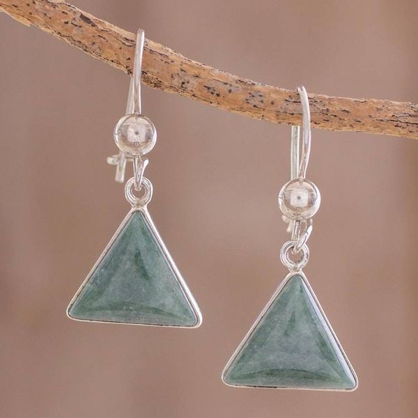 Alternate image for Green Triangular Jade Dangle Earrings from Guatemala Green Triangle of Life