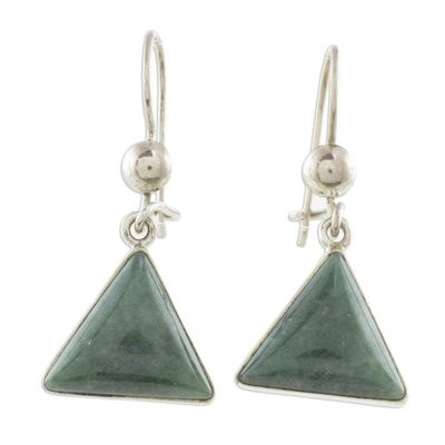 Alternate image for Green Triangular Jade Dangle Earrings from Guatemala Green Triangle of Life
