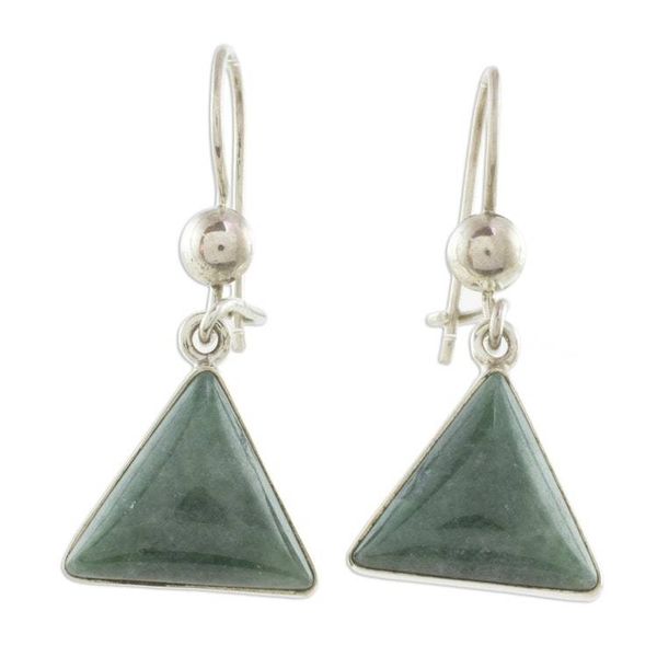 Alternate image for Green Triangular Jade Dangle Earrings from Guatemala Green Triangle of Life