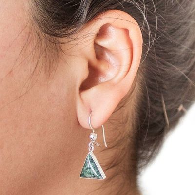 Alternate image for Green Triangular Jade Dangle Earrings from Guatemala Green Triangle of Life
