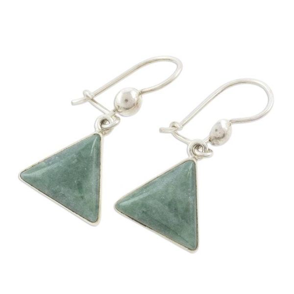Alternate image for Green Triangular Jade Dangle Earrings from Guatemala Green Triangle of Life