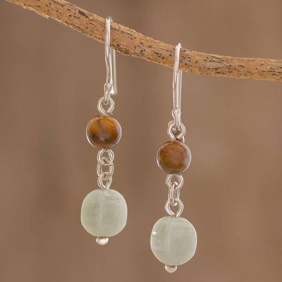 Alternate image for Jade and Tigers Eye Dangle Earrings from Guatemala Guatemalan Lands