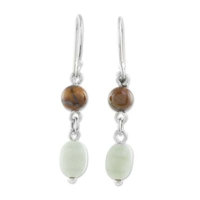 Alternate image for Jade and Tigers Eye Dangle Earrings from Guatemala Guatemalan Lands