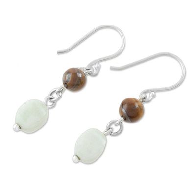 Alternate image for Jade and Tigers Eye Dangle Earrings from Guatemala Guatemalan Lands