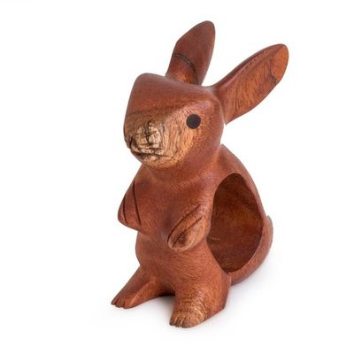 Alternate image for Bunny-Themed Mahogany Wood Figurine Handmade in Guatemala Little Adventurer
