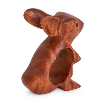 Alternate image for Bunny-Themed Mahogany Wood Figurine Handmade in Guatemala Little Adventurer