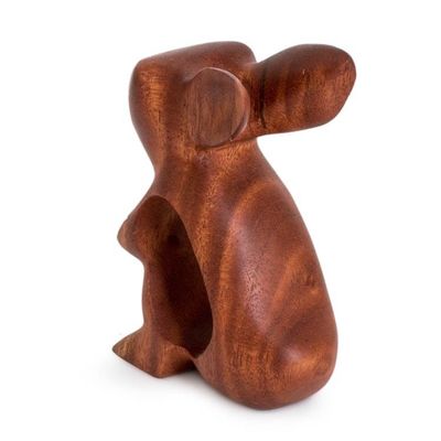Alternate image for Bunny-Themed Mahogany Wood Figurine Handmade in Guatemala Little Adventurer