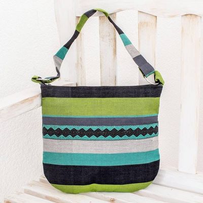 Alternate image for Handcrafted Cotton Shoulder Bag Lined Luscious Green