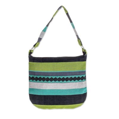 Alternate image for Handcrafted Cotton Shoulder Bag Lined Luscious Green