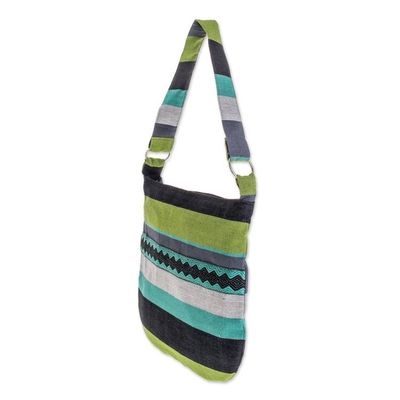 Alternate image for Handcrafted Cotton Shoulder Bag Lined Luscious Green