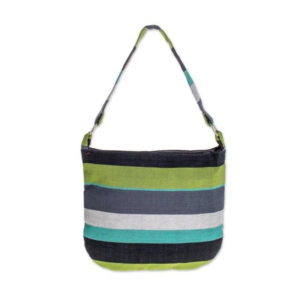 Alternate image for Handcrafted Cotton Shoulder Bag Lined Luscious Green