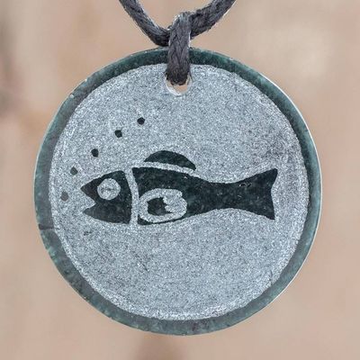 Alternate image for Fish-Themed Jade Medallion Pendant Necklace from Guatemala Mayan Fish