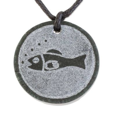 Alternate image for Fish-Themed Jade Medallion Pendant Necklace from Guatemala Mayan Fish