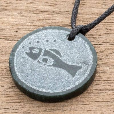 Alternate image for Fish-Themed Jade Medallion Pendant Necklace from Guatemala Mayan Fish