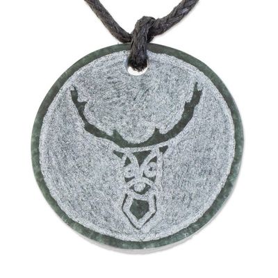 Alternate image for Deer-Themed Jade Medallion Pendant Necklace from Guatemala Mayan Deer