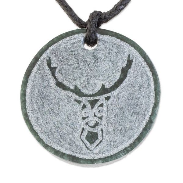 Alternate image for Deer-Themed Jade Medallion Pendant Necklace from Guatemala Mayan Deer