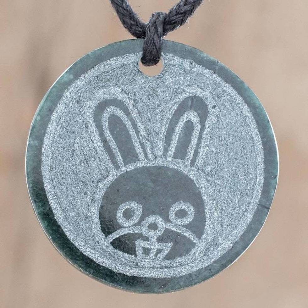 Jade Rabbit Pendant Necklace from Guatemala 'Q'anil'