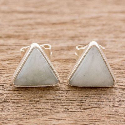 Alternate image for Jade and Sterling Silver Triangle Stud Earrings Triangle Allure