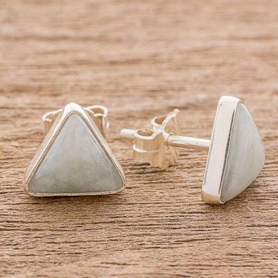 Alternate image for Jade and Sterling Silver Triangle Stud Earrings Triangle Allure