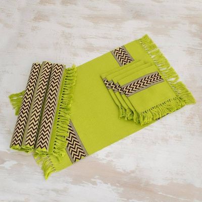 Primary image for Unique Hand Woven Cotton Napkins and Placemats Set of 4 Lime Tree
