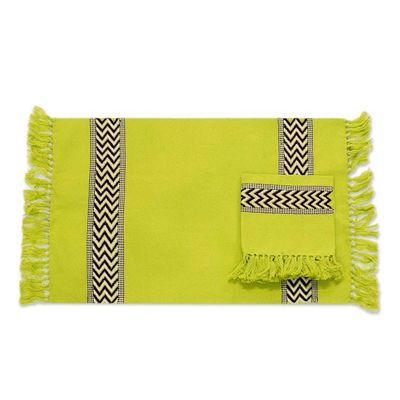 Alternate image for Unique Hand Woven Cotton Napkins and Placemats Set of 4 Lime Tree