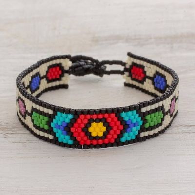 Alternate image for Handcrafted Multi-Color Geometric Beaded Wristband Bracelet Rainbow Chain