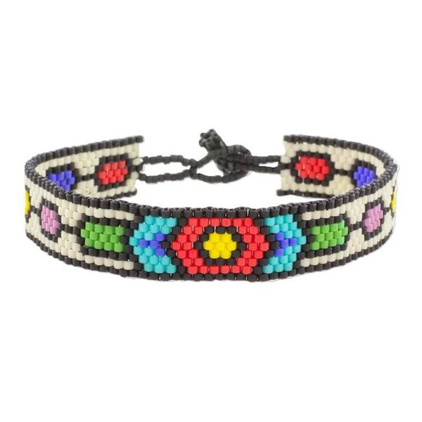 Alternate image for Handcrafted Multi-Color Geometric Beaded Wristband Bracelet Rainbow Chain