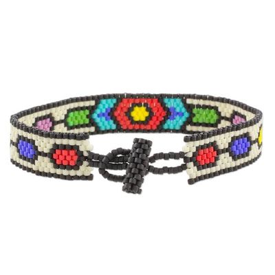Alternate image for Handcrafted Multi-Color Geometric Beaded Wristband Bracelet Rainbow Chain