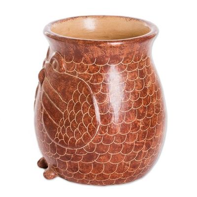 Alternate image for Handcrafted Ceramic Owl Vase Hand-Painted in Brown Prudent Spirit
