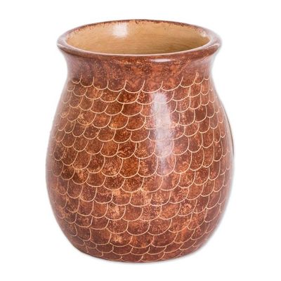 Alternate image for Handcrafted Ceramic Owl Vase Hand-Painted in Brown Prudent Spirit
