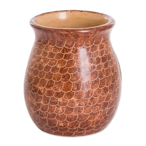 Alternate image for Handcrafted Ceramic Owl Vase Hand-Painted in Brown Prudent Spirit
