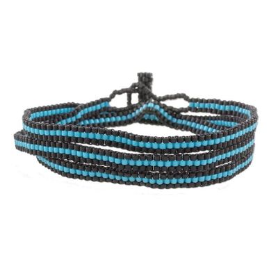 Alternate image for Fair Trade Blue and Black Striped Beaded Wrap Bracelet Sky Stripes