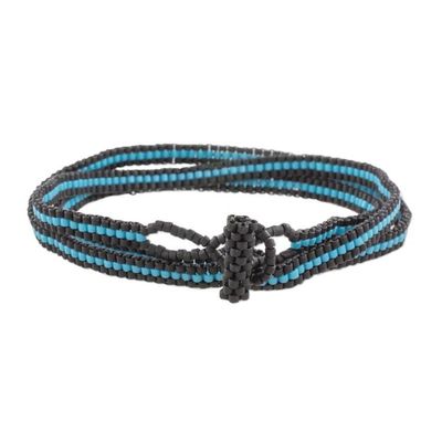 Alternate image for Fair Trade Blue and Black Striped Beaded Wrap Bracelet Sky Stripes