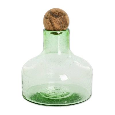Alternate image for Handblown Recycled Glass Carafe in Green with Wooden Stopper Verdant Waters