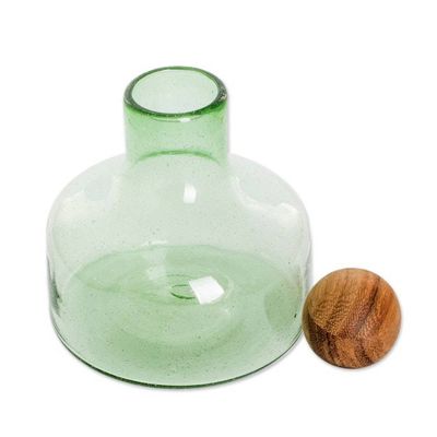 Alternate image for Handblown Recycled Glass Carafe in Green with Wooden Stopper Verdant Waters