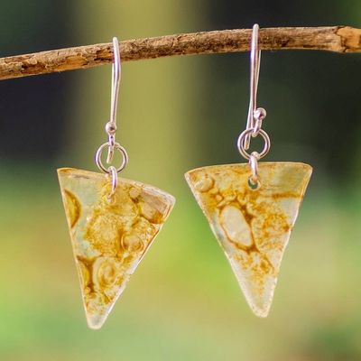Alternate image for Golden Triangular Recycled CD Dangle Earrings from Guatemala Golden Triangles