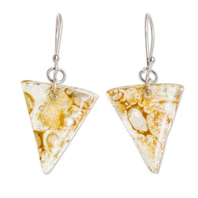 Alternate image for Golden Triangular Recycled CD Dangle Earrings from Guatemala Golden Triangles