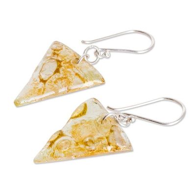 Alternate image for Golden Triangular Recycled CD Dangle Earrings from Guatemala Golden Triangles