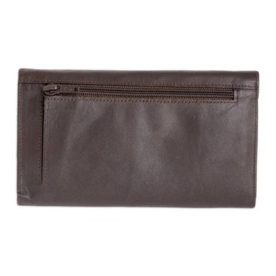 Alternate image for Clover Theme Jute Trim Brown Leather Wallet Brown Lucky Clover