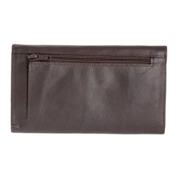 Alternate image for Clover Theme Jute Trim Brown Leather Wallet Brown Lucky Clover