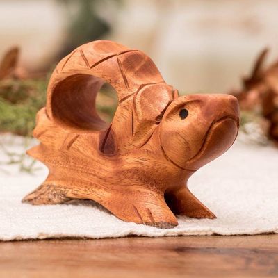 Alternate image for Animal-Themed Handmade Natural Mahogany Wood Turtle Figurine Marine Traveler