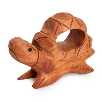 Alternate image for Animal-Themed Handmade Natural Mahogany Wood Turtle Figurine Marine Traveler