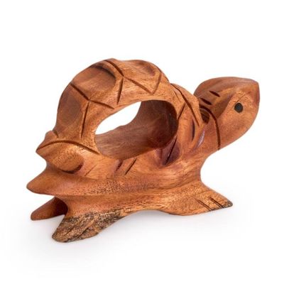 Alternate image for Animal-Themed Handmade Natural Mahogany Wood Turtle Figurine Marine Traveler