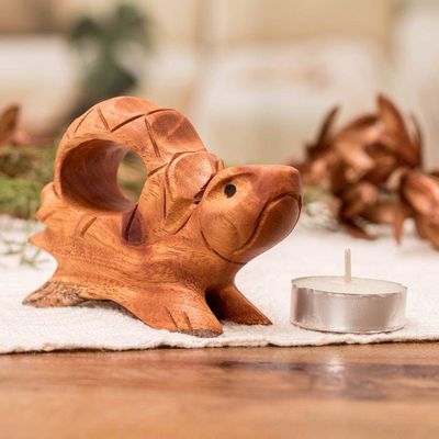 Alternate image for Animal-Themed Handmade Natural Mahogany Wood Turtle Figurine Marine Traveler